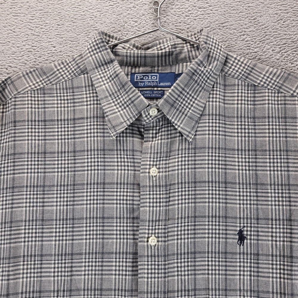 Polo Ralph Lauren Shirt Mens 2XL Gray Plaid Lowell Long Sleeve Button Front